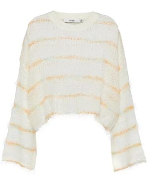 B+ AB Round-Neck Long-Sleeved Knitted Top - White