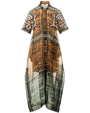 Biyan Graphic-Print Silk-Blend Maxi Dress - Metallic