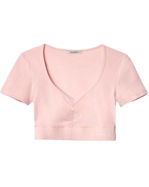 hinnominate Ribbed V-Neck Top - Pink