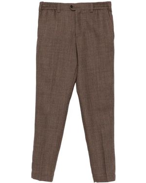 PT Torino Check-Pattern Elasticated-Waistband Trousers - Grey