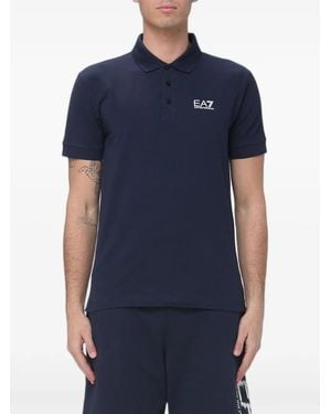 EA7 Logo-Print Short-Sleeve Polo Shirt - Blue