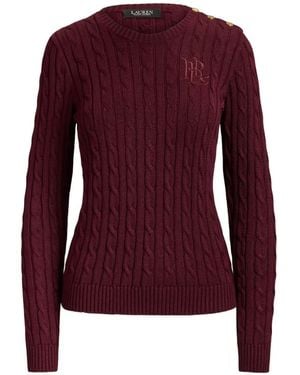 Ralph Lauren Buttoned-Shoulder Cable-Knit Sweater - Purple