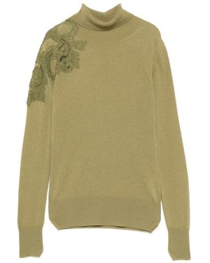 Ermanno Scervino Lace-Appliqué Roll-Neck Sweater - Green
