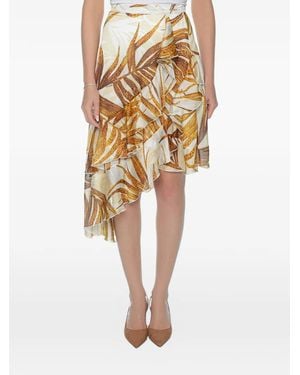 Just Cavalli Ruffled Palm-Print Midi Skirt - Natural
