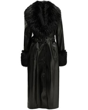 Stand Studio Estella Faux-Fur Trim Belted Coat - Black