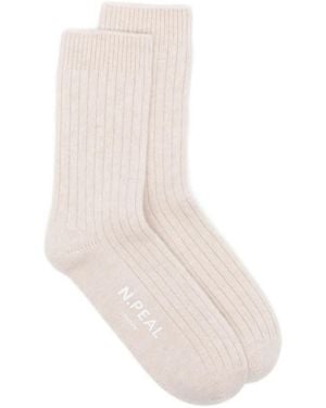 N.Peal Cashmere Ribbed Socks - White
