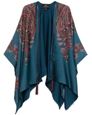 ポンチョ・ケープ ETRO Blue Cape with All-Over Paisley Print in Silk Woman Etro Blue Cape With All-over Paisley Print In Silk Woman