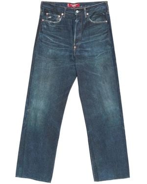 Junya Watanabe Faded-Effect Buckle-Strap Jeans - Blue