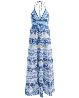 Alice + Olivia Karolina Smocked-Waist Tiered Maxi Dress - Blue