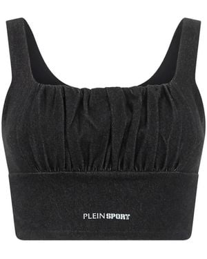 Philipp Plein Logo-Print Crop Top - Black