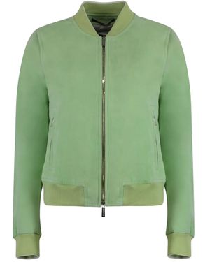Moorer Double-Zip Suede Bomber Jacket - Green