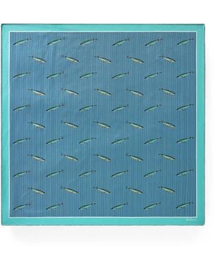 Mulberry Striped Fish-Print Silk Scarf - Blue