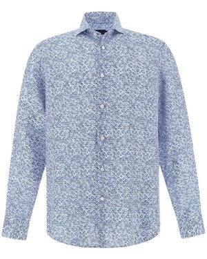 Paul & Shark Geometric Watercolour Linen Shirt - Blue