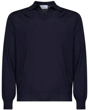 D4.0 V-Neck Long-Sleeve Polo Shirt - Blue