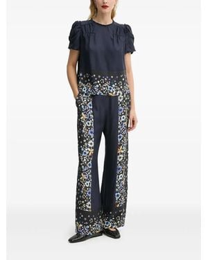 Munthe Floral-Print Panel Blouse - Blue