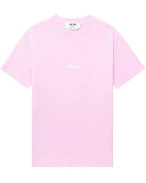 MSGM Logo-Print Cotton T-Shirt - Pink