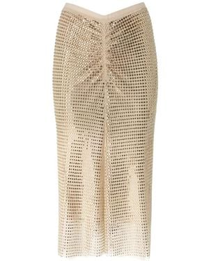 Pinko Crystal-Embellished Ruched Midi Skirt - Natural