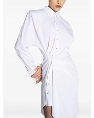 Mugler Padded-Shoulder Asymmetrical Shirt Dress - White