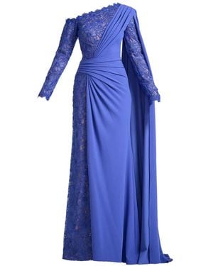 Tadashi Shoji Ravelle One-Shoulder Lace-Panelled Maxi Dress - Blue