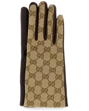 Gucci Gg-Pattern Panelled Gloves - Natural