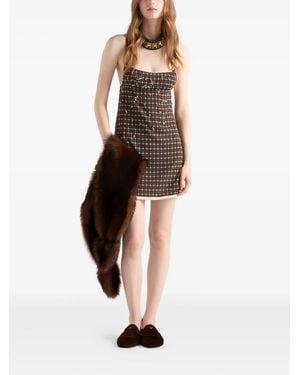 Prada Embellished Checked Mini Dress - Black