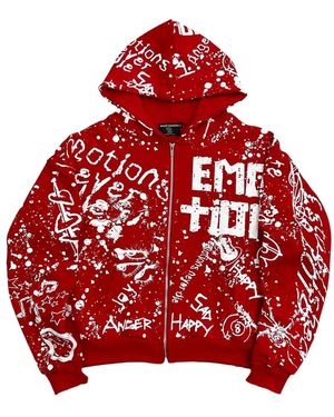 Mixed Emotions Graffiti-Print Zip-Up Hoodie - Red
