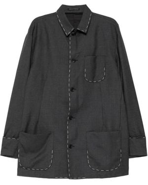 Yohji Yamamoto Contrast-Stitch Patch-Pocket Jacket - Black