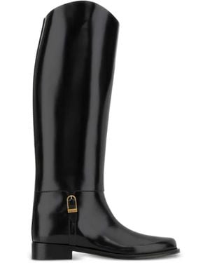 Saint Laurent Julia Buckle Leather Boots - Black
