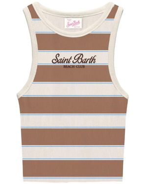 MC2 Saint Barth Striped Text Vest - Natural