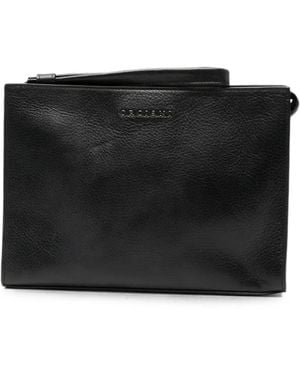 Orciani Logo-Plaque Grained-Leather Clutch Bag - Black