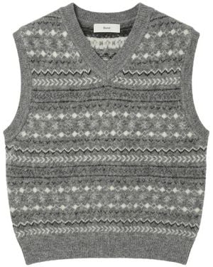 DUNST V-Neck Knitted Vest - Grey