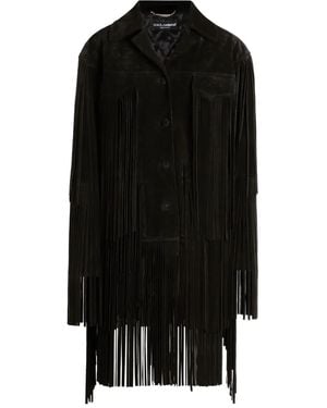 Dolce & Gabbana Pleated Fringe Coat - Black