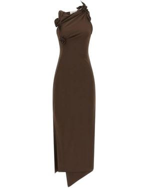 Coperni Asymmetric, Sculptural Gown With Knotted Flower Detailing - Brown