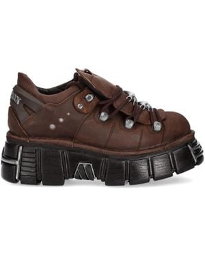 New Rock Lace-Up Platform Shoes - Brown