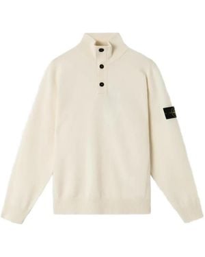 Stone Island Logo-Patch Button-Up Jumper - White