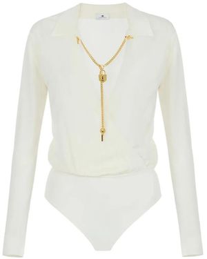 Elisabetta Franchi Chain-Link Wrap Bodysuit - White