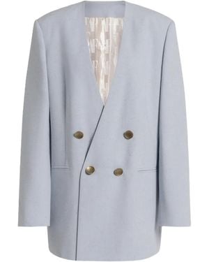 Alberta Ferretti Double-Breasted Padded Viscose Blazer - Blue