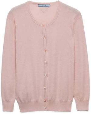 Prada Cardigan En Maille Côtelée À Boutonnière - Rose