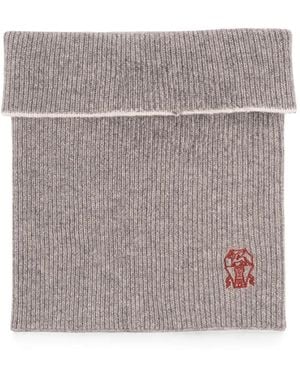 Brunello Cucinelli Ribbed-Knit Embroidered Snood - Grey