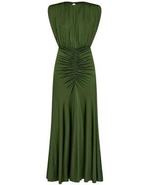 Self-Portrait Gathered Sleeveless Maxi Dress - Green