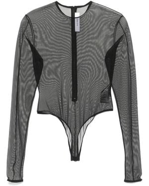 Alex Perry Long-Sleeves Mesh Bodysuit - Grey