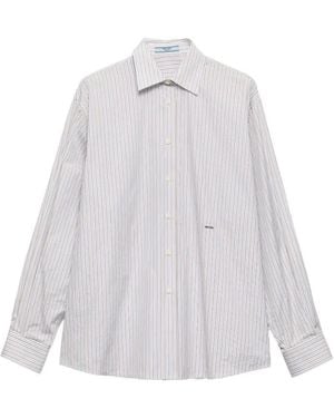 Prada Embroidered Striped Poplin Shirt - White