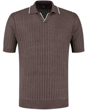 Fedeli Ribbed-Knit Polo-Collar T-Shirt - Brown