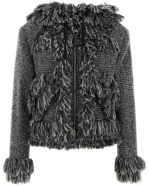 Sacai Fringe-Trimmed Tweed Jacket - Black
