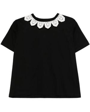 Parlor T-Shirt mit Spitzenborten - Schwarz