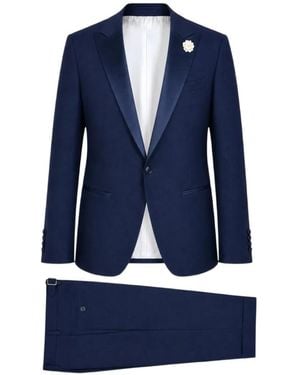 Paoloni Satin-Trim Peak-Lapel Suit - Blue