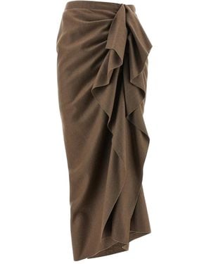 Fabiana Filippi Pinstripe-Ruffle Midi Skirt - Brown
