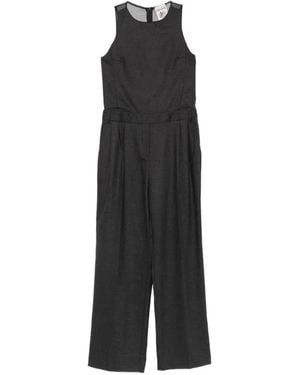 Semicouture Sheer-Panel Pleated Jumpsuit - Black