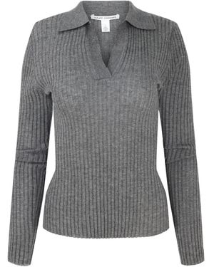 Autumn Cashmere Ribbed-Knit Collared Jumper - Grey
