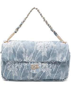 Secret Pon-pon Charlotte Lace-Overlay Soulder Bag - Blue